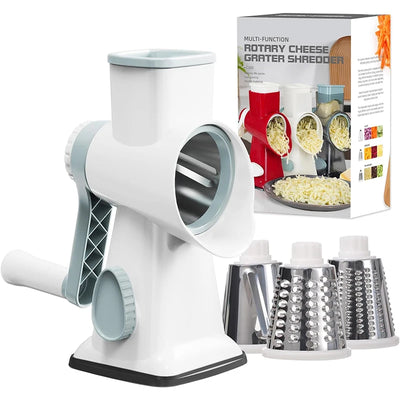 LMETJMA 3 in 1 Rotary Cheese Grater Versatile Manual Vegetable Slicer Peanut Nuts Grinder Cheese Vegetable Shredder Clear JT242 - LKBA