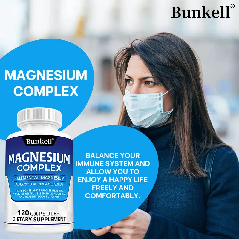 Magnesium Complex Capsules - Support Muscle, Bone, Heart Health, Improve Sleep, Stress & Anxiety Relief - Dietary Supplement - LKBA