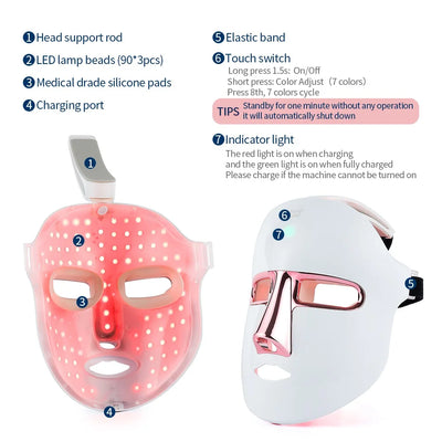 Wireless 7 Colors Face LED Mask Photon Facal Beauty Mask Skin Rejuvenation Anti Acne Repair Skin Tightening Anti Aging Skin Care - LKBA