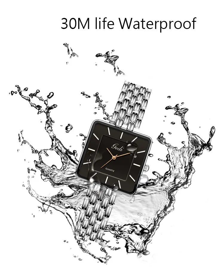 Men Watch Business Simple Square Couple Watches Waterproof Stainless Steel Premium Ultra Thin Women Fashion Quartz Wristwatches - LKBA