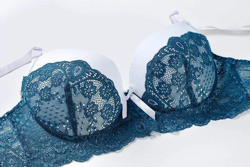 New Style Sexy Women Bra Set Lace Thin Cup B C Underwired Underwear Small Chest Gathering Push Up Lingerie Breast Bra Thong - LKBA