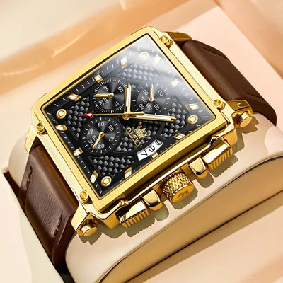 OLEVS Men's Top Brand Square Quality Quartz Wristwatch Chronograph Waterproof Original Watch for Man Luminous Date Luxury - LKBA