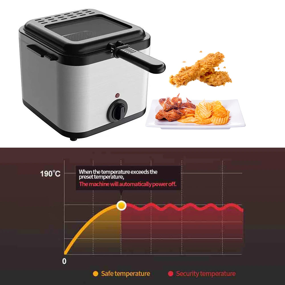 2.5L Electric Fryer Household Mini Electric Fryer 1000W Multiple Function Stainless Steel Fryer Kebab French Fries Machine - LKBA
