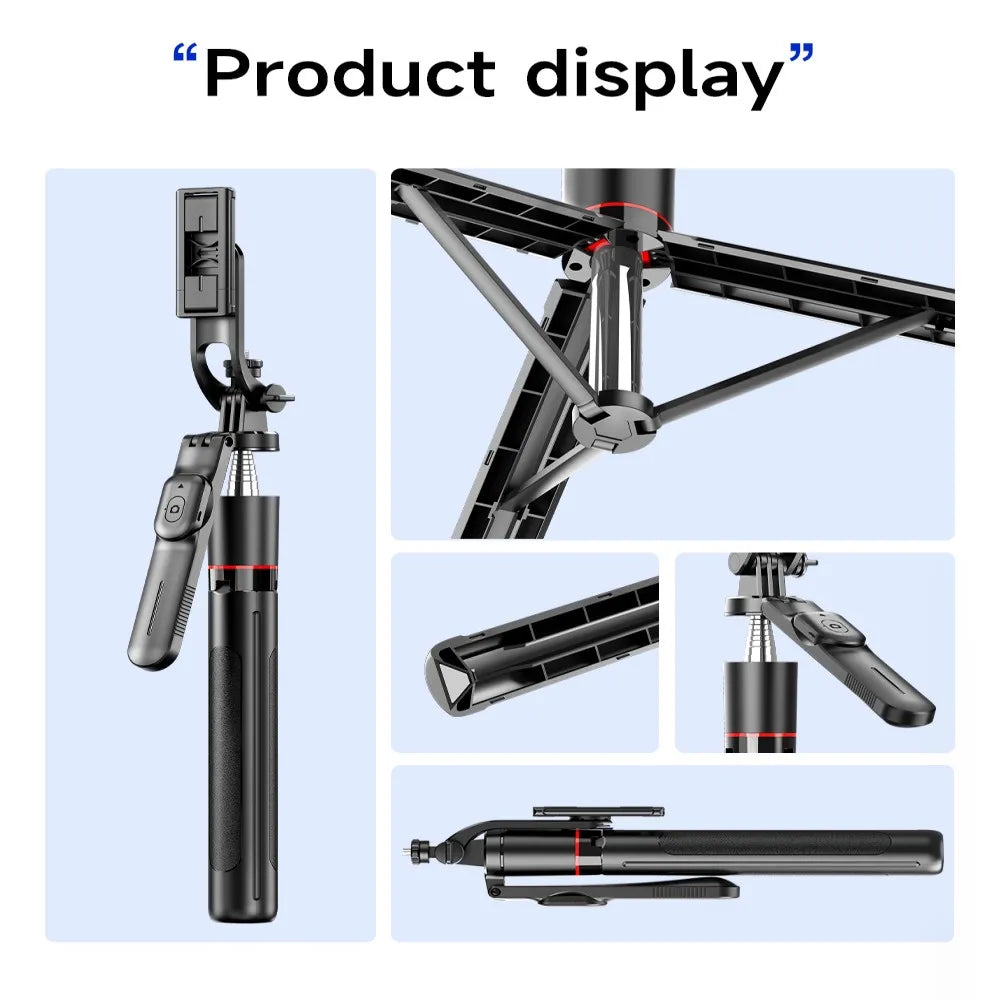 Selfie Stick Tripod with 1708mm Long Monopod Fill Light, Bluetooth Remote, 360° Rotation - LKBA
