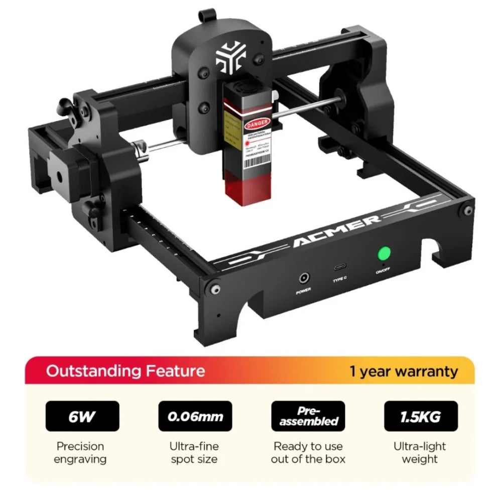 ACMER S1 6W Mini Laser Engraver Portable Small Laser Engraving Cutting tool Machine DIY for Logo Wood  leather Acrylc Beginner - LKBA