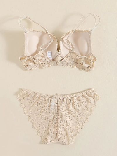 1 Set Elegant Lace Embroidery Breathable Fabric Lingerie Set Push-Up Bra Drop Waist Sheer Panty - Ultimate Valentine's Day