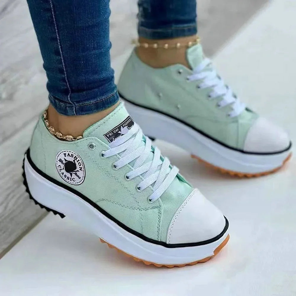 Women’s Pattern Canvas Sneakers  Casual Flat Lace-Up Shoes Zapatillas Mujer Chaussure Femme - LKBA
