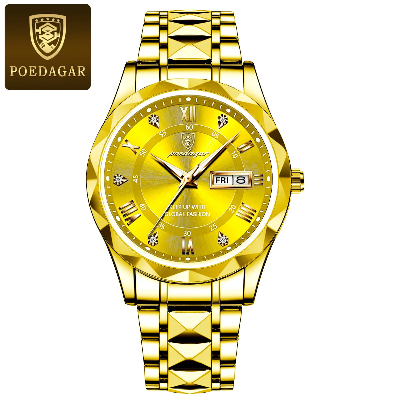 POEDAGAR Top Brand Luxury Men's Watches Waterproof Luminous Calendar Week Watch For Man Casual Stainless Steel Quartz Men Watch - LKBA