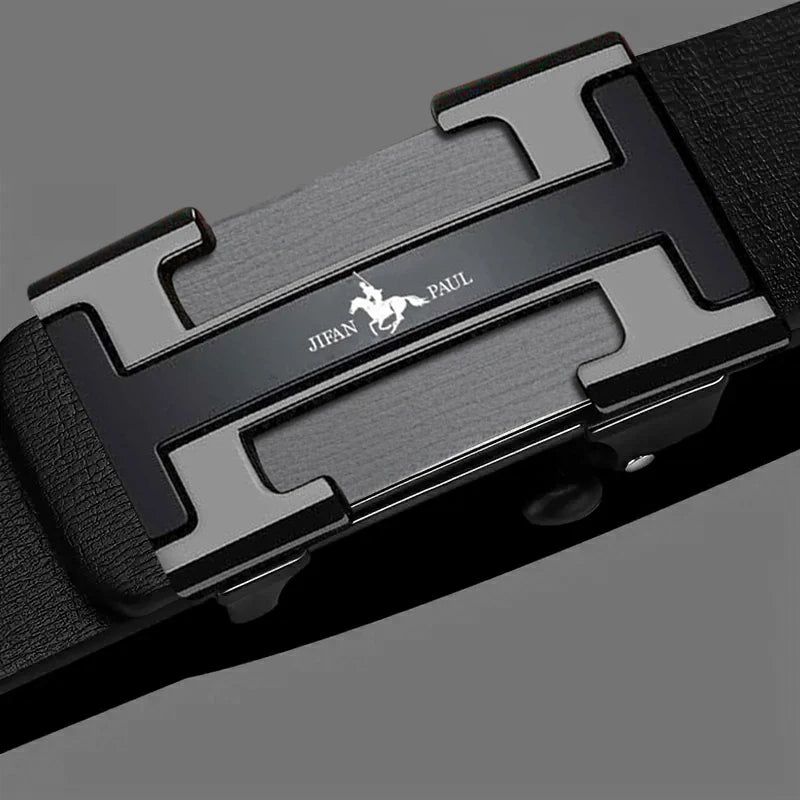 Men's waist belt with H-buckle, genuine leather belt, metal alloy automatic buckle brand - LKBA