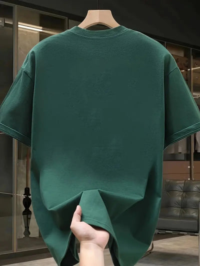 Men's summer 100% pure cotton fashionable casual sports loose Calvin pattern printed round neck short sleeved T-shirt top - LKBA