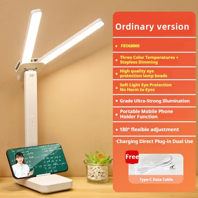LED double-head desk lamp, 3-level dimmable touch night light, USB rechargeable, eye-protection, foldable bedside reading desk - LKBA