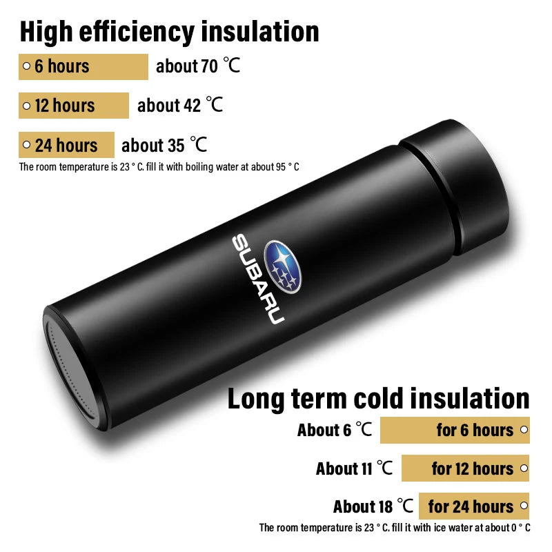 1Pcs Car Smart Thermos Bottle With Temperature Display Coffee Cup For Subaru WRX STI Forester Tribeca Levorg Impreza XV Outback - LKBA