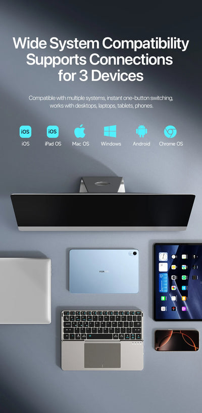 Foldable Bluetooth 5.0 Keyboard with Touchpad & Phone Holder for Phones Tablets PC iOS Android Windows Mac - LKBA