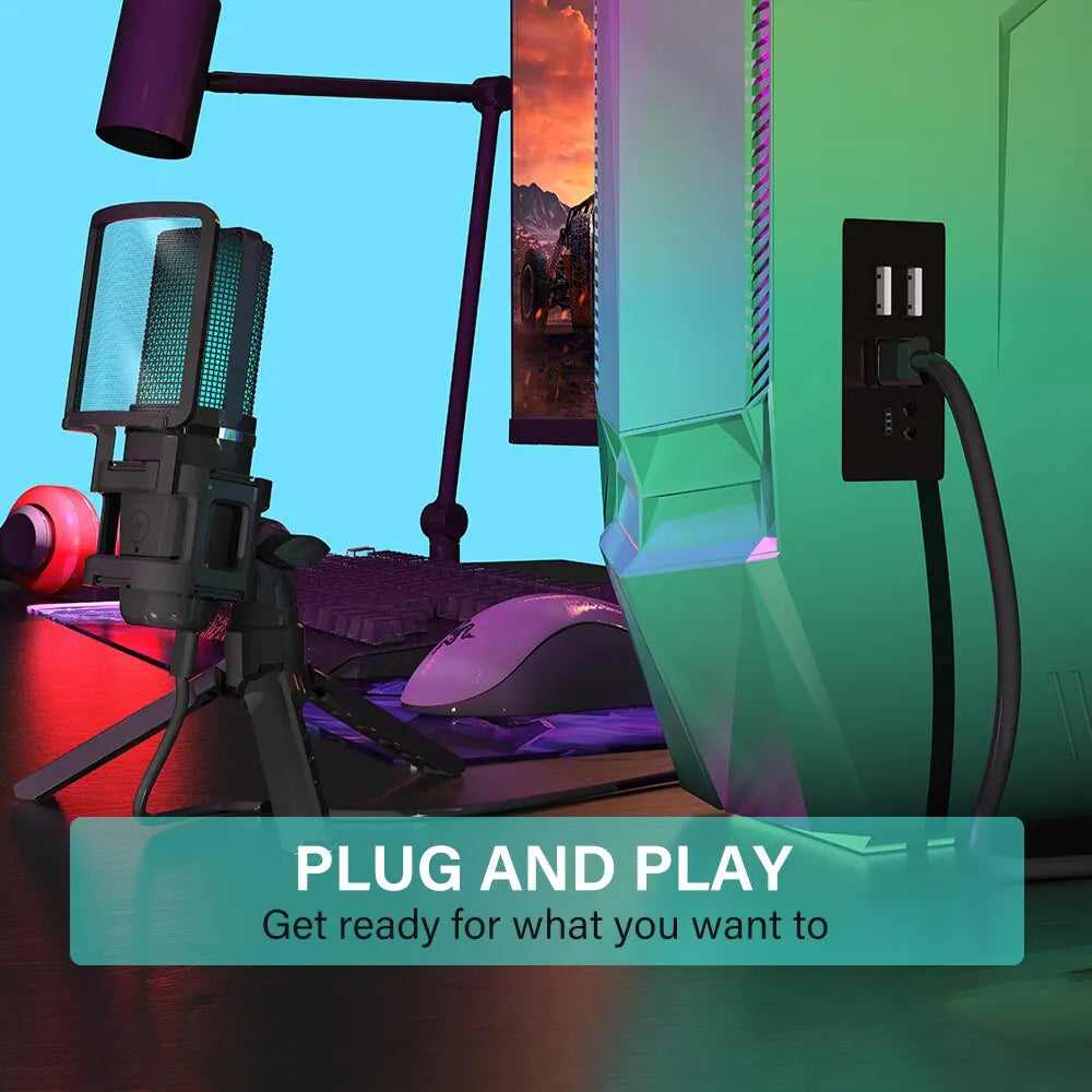 Zealsound RGB USB Condenser Gaming Microphone Computer Professional Mic For PC PS4 PS5 Mac Phone Recording Streaming Podcasting - LKBA