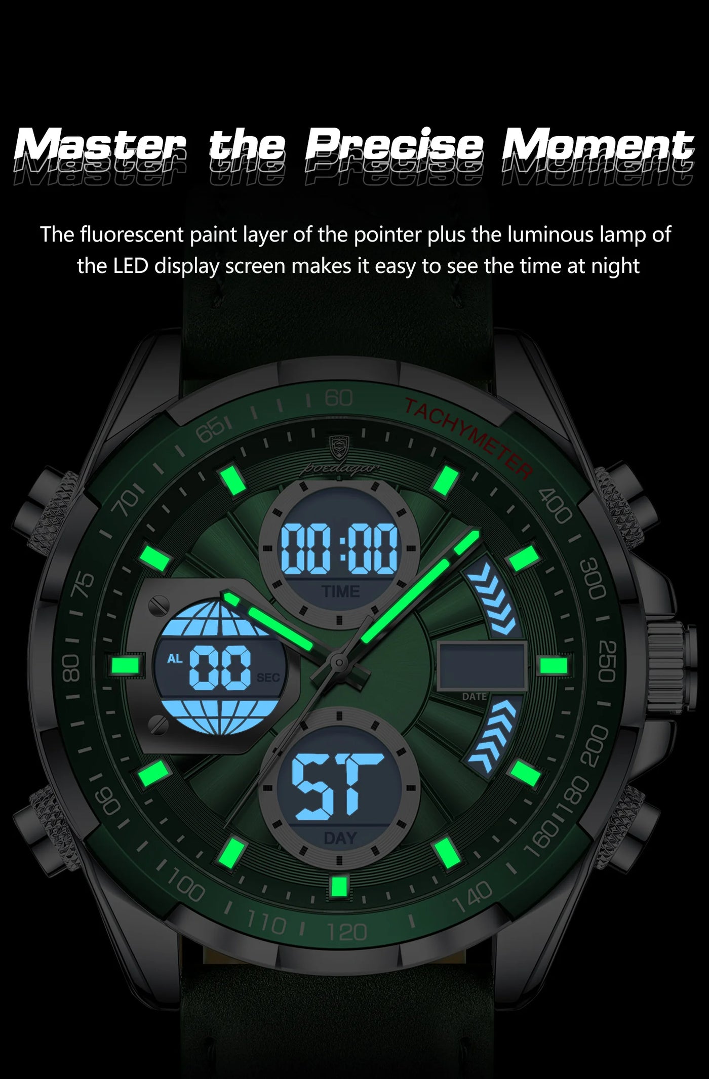 POEDAGAR LED Luxury Men Watch Luminous Week Date Dual Time Display Digital Man Clock Alarm Electronic Men's Quartz Watches Reloj - LKBA