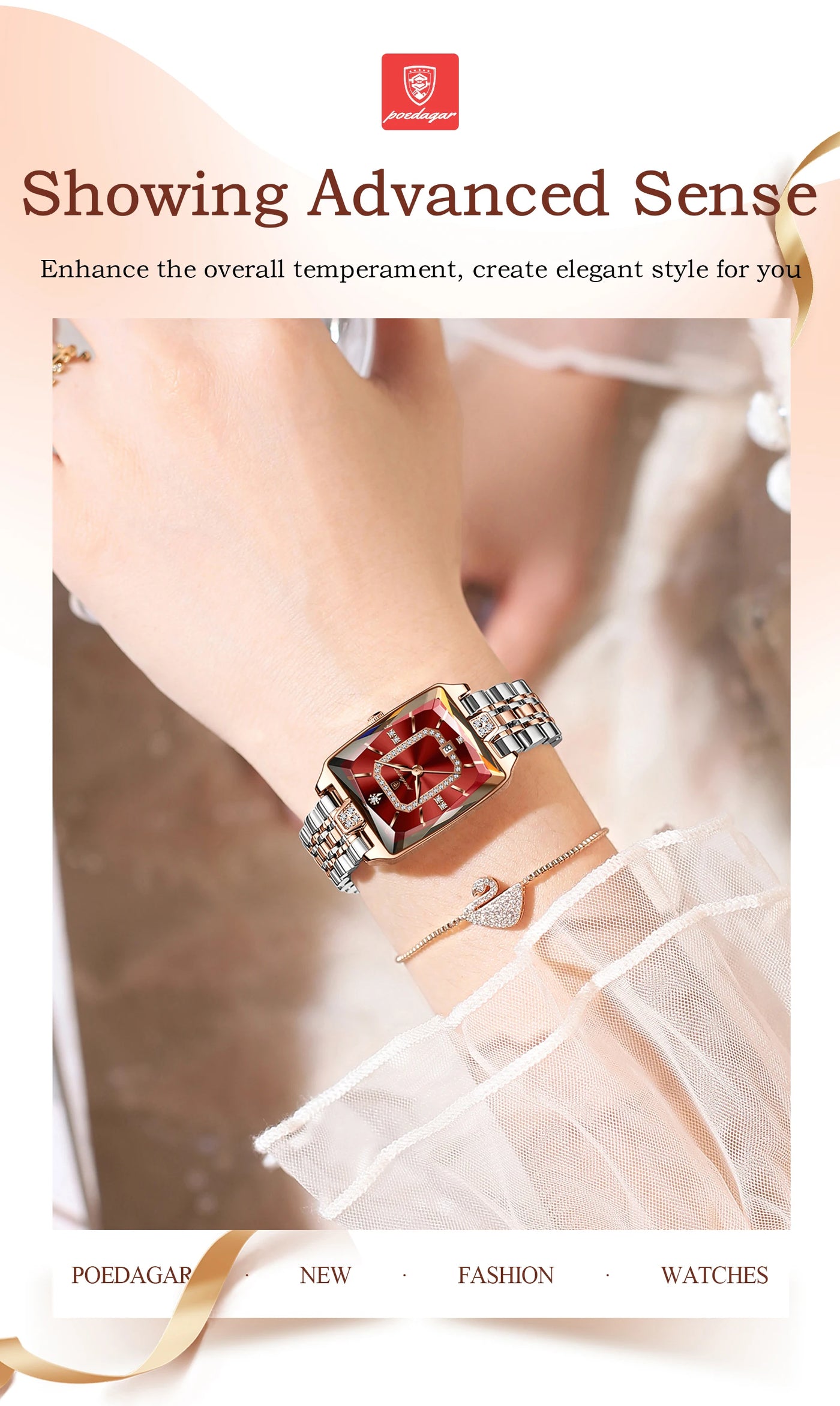 POEDAGAR Luxury Rectangle Watch For Woman Waterproof Calendar Simple Ladies Watch Fashion Stainless Steel Quartz Women's Watches - LKBA