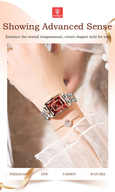 POEDAGAR Luxury Rectangle Watch For Woman Waterproof Calendar Simple Ladies Watch Fashion Stainless Steel Quartz Women's Watches - LKBA