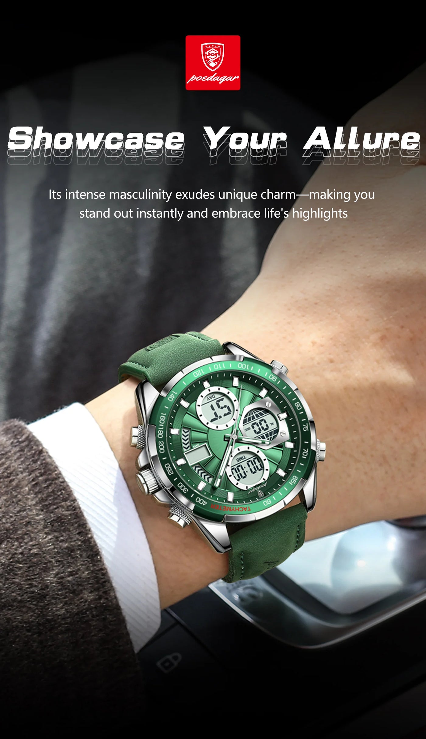 POEDAGAR LED Luxury Men Watch Luminous Week Date Dual Time Display Digital Man Clock Alarm Electronic Men's Quartz Watches Reloj - LKBA