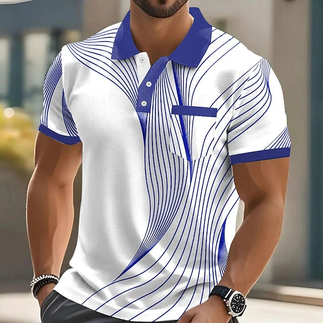 Summer Fashion Short Sleeve Men's Polo Shirts Stripe 3d Print Lapel Man Top High Quality - LKBA