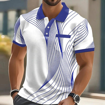 Summer Fashion Short Sleeve Men's Polo Shirts Stripe 3d Print Lapel Man Top High Quality - LKBA