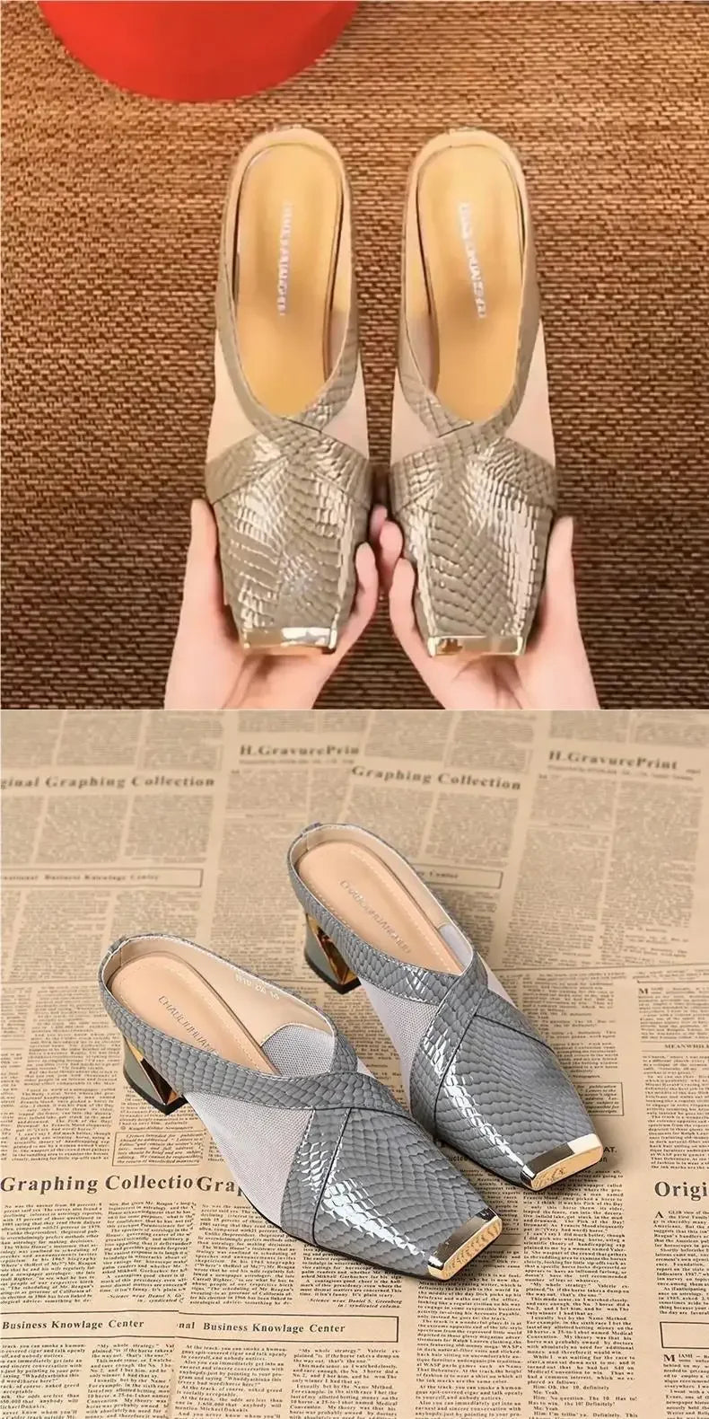 2025 New Women's Fashion Iron Head Thick Heel High Heel Half Slippers Summer Outdoor Wear Rubber Upper Foot Cover Shoes - LKBA