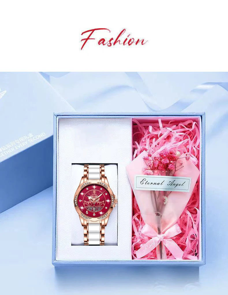 POEDAGAR Luxury Women's Quartz Watch Waterproof Luminous Date Ceramics Steel Watches For Woman Diamond Elegant Ladies Wristwatch - LKBA