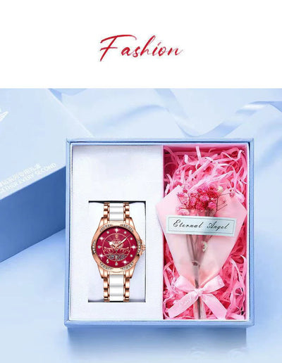 POEDAGAR Luxury Women's Quartz Watch Waterproof Luminous Date Ceramics Steel Watches For Woman Diamond Elegant Ladies Wristwatch - LKBA