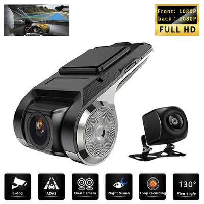 HD Dash Cam Car USB ADAS DVR Dual-lens Camera Video Special for Android Multimedia Player Front Recorder Reverse Vision - LKBA