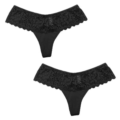 2 pcs women lace thong seamless panties sexy tanga mini string Underwear Women Ics Silk With Lace Lingeries T-back - LKBA