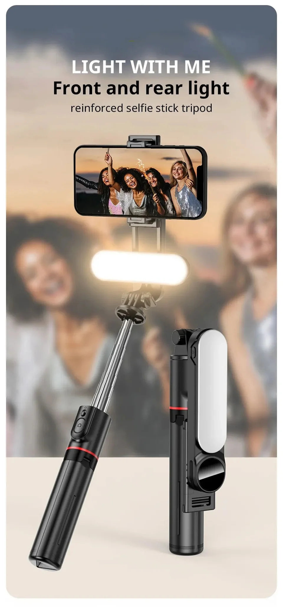 2025 New L15 Wireless Selfie Stick Tripod Stand Foldable Monopod with Led Light for Smart phones - LKBA