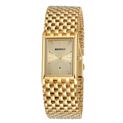 BERNY Gold Watch for Couple Luxury Women/Men Wristwatch Waterproof Golden Clock Quartz Stainless Steel Fashion Men Ladies Watch