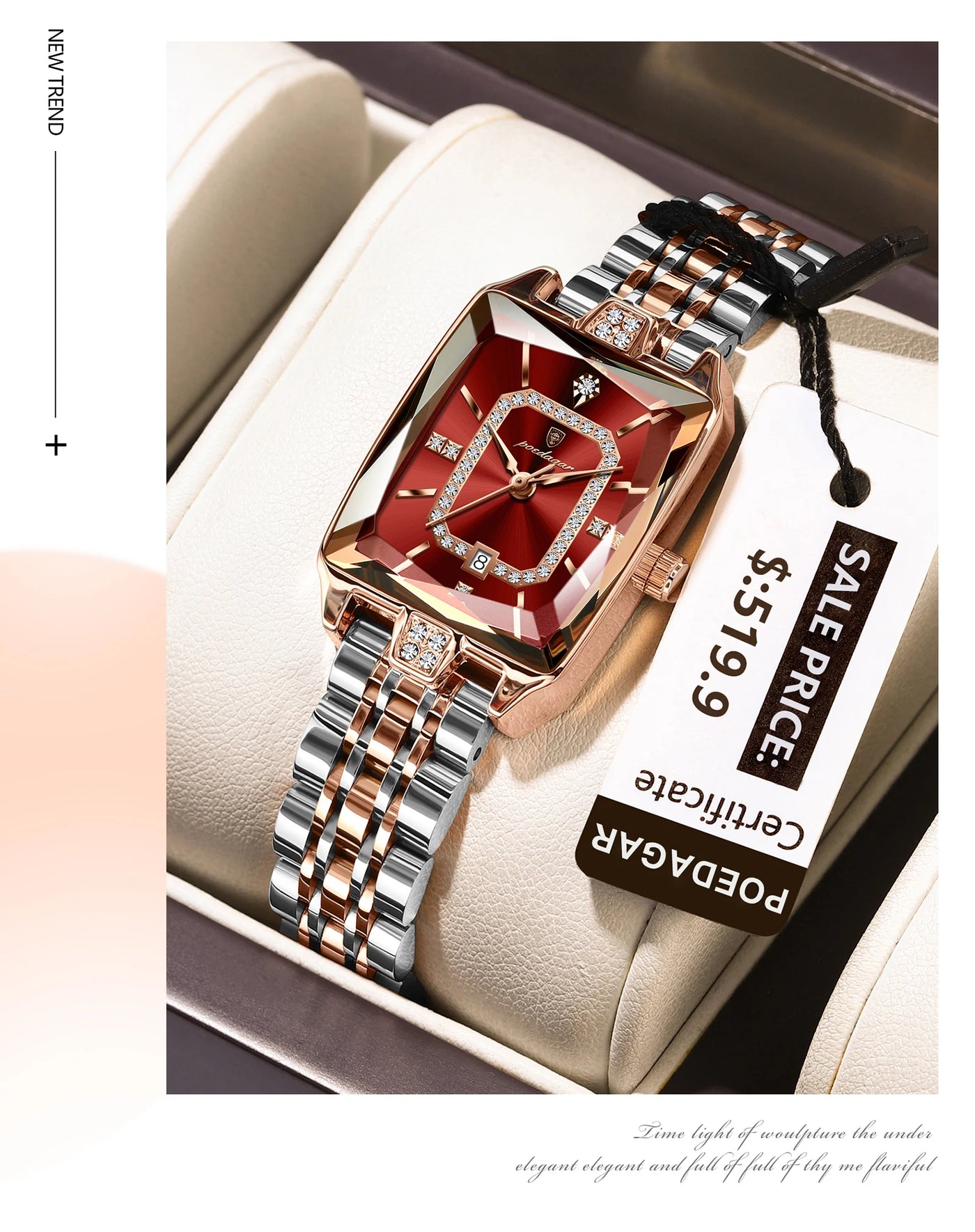 POEDAGAR Luxury Rectangle Watch For Woman Waterproof Calendar Simple Ladies Watch Fashion Stainless Steel Quartz Women's Watches - LKBA