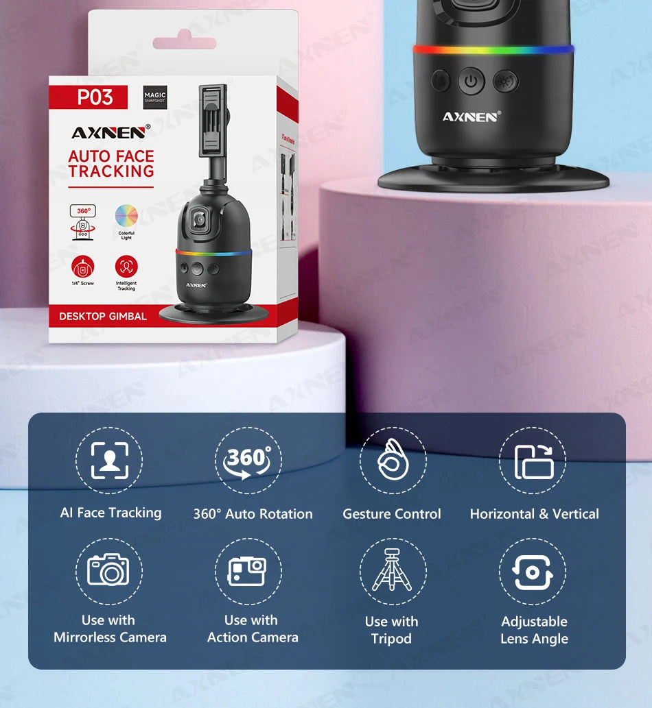Auto Face Tracking Desktop Gimbal Intelligent Rotating Holder for Mobile Phone - Option Wireless Remote Selfie Smartphone Tripod - LKBA