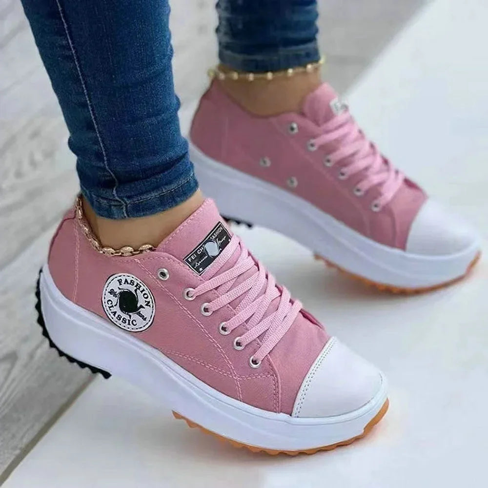Women’s Pattern Canvas Sneakers  Casual Flat Lace-Up Shoes Zapatillas Mujer Chaussure Femme - LKBA
