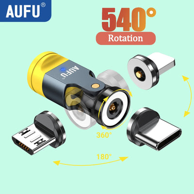 AUFU 540 Degree Rotating Magnetic Adapter USB to Type-C Charging Cable Magnetic USB C Female Converter for iPhone17 Mobile Phone - LKBA