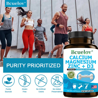 Bcuelov Calcium Magnesium Zinc Vitamin D3 Supplement - Bones Teeth Muscles Nerves Metabolism Protein Synthesis Immune System - LKBA