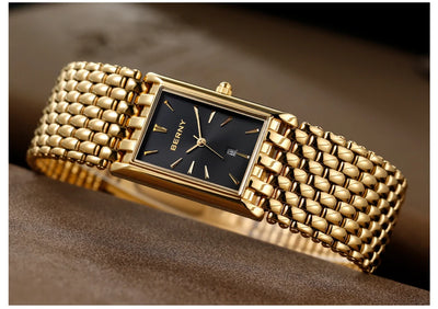 BERNY Gold Watch for Couple Luxury Women/Men Wristwatch Waterproof Golden Clock Quartz Stainless Steel Fashion Men Ladies Watch - LKBA