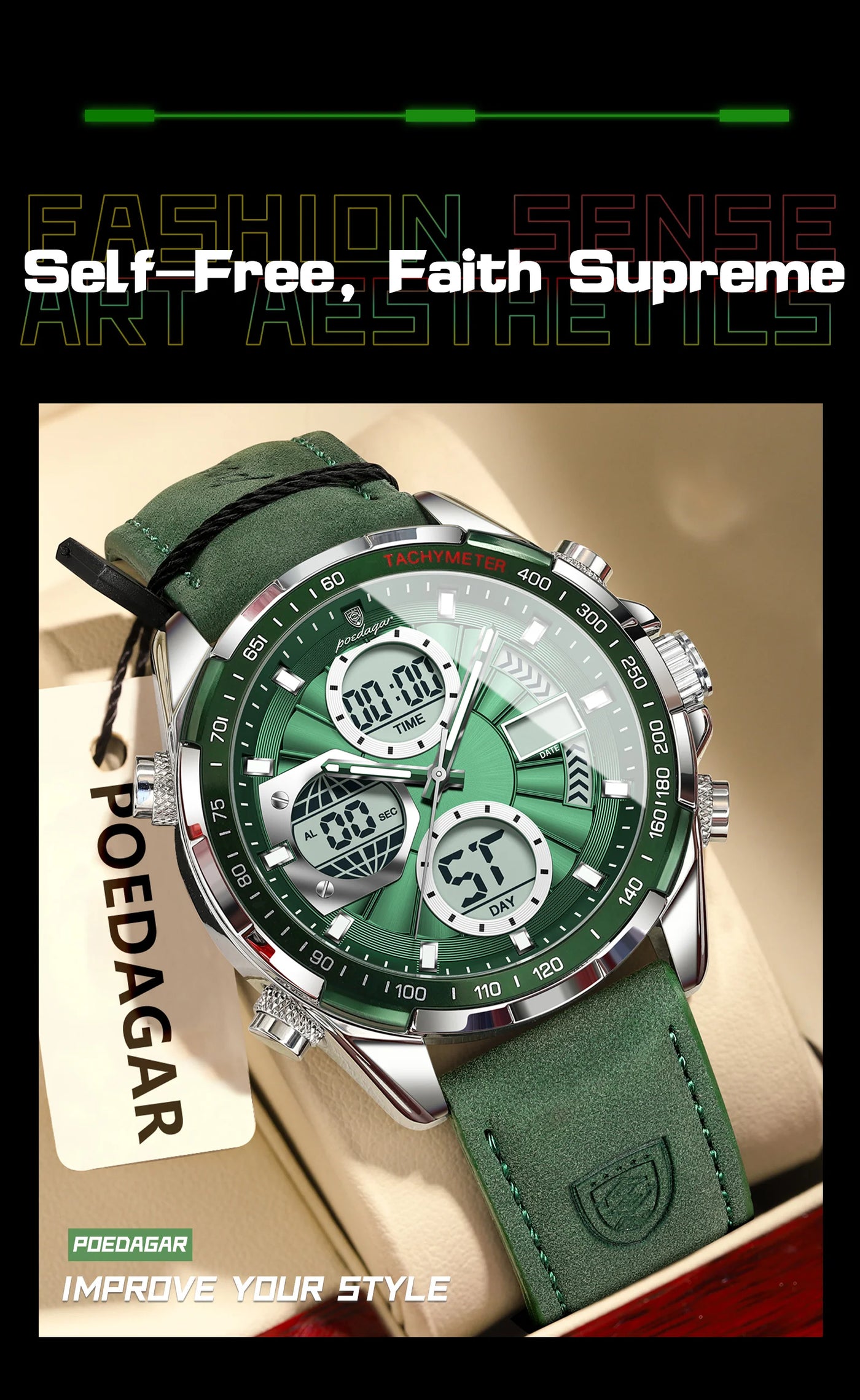 POEDAGAR LED Luxury Men Watch Luminous Week Date Dual Time Display Digital Man Clock Alarm Electronic Men's Quartz Watches Reloj - LKBA