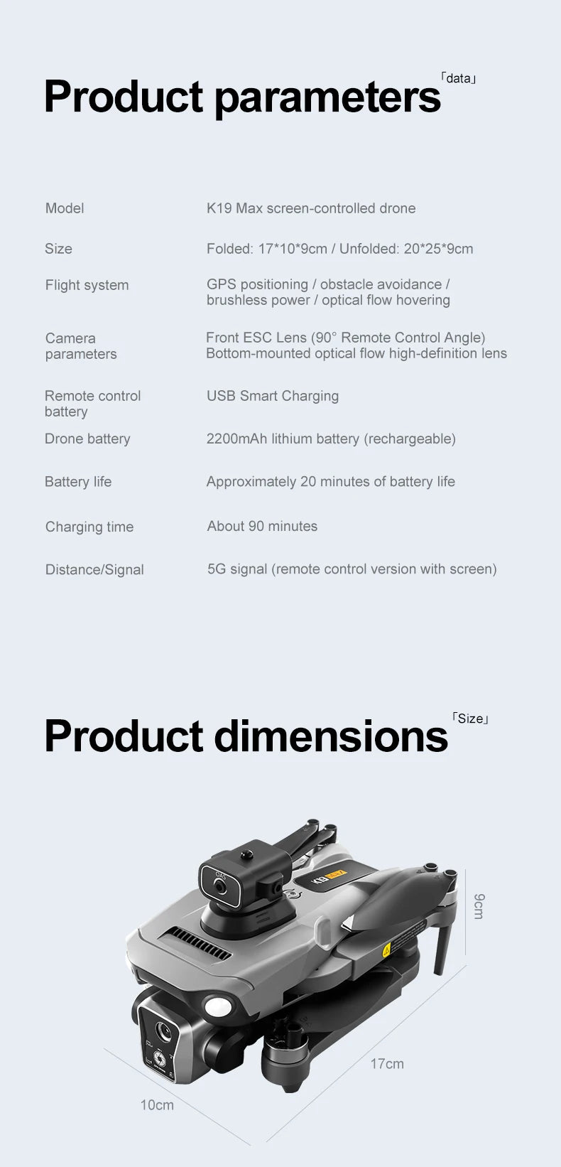 New K19 Max Drone 4.5-Inch Large Screen 360° Obstacle Avoidance GPS Positioning Optical Flow Positioning RC Airdrop Device - LKBA