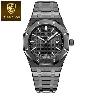 POEDAGAR Luxury Business Man Wristwatch Waterproof Luminous Date Men Watch Stainless Steel Fashion Quartz Watches For Men Reloj - LKBA