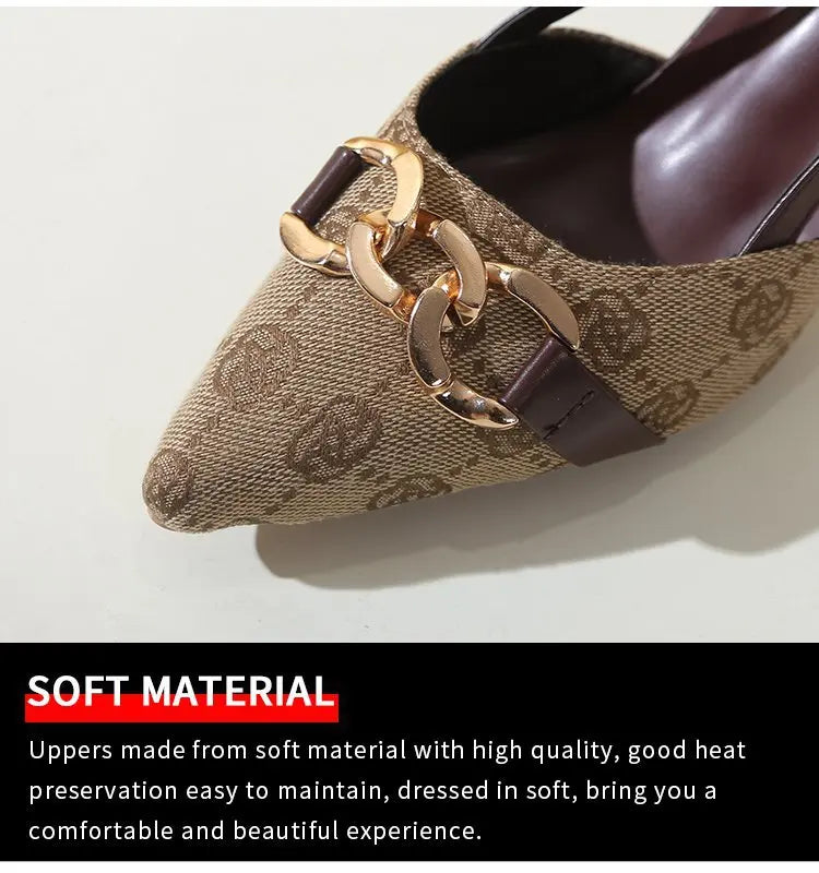 2025 Women's Fashion Baotou Sandals Spring New Pointed Head Shallow Mouth Metal Buckle Anti-slip Wear-resistant High Heels - LKBA