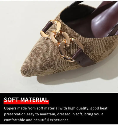 2025 Women's Fashion Baotou Sandals Spring New Pointed Head Shallow Mouth Metal Buckle Anti-slip Wear-resistant High Heels - LKBA