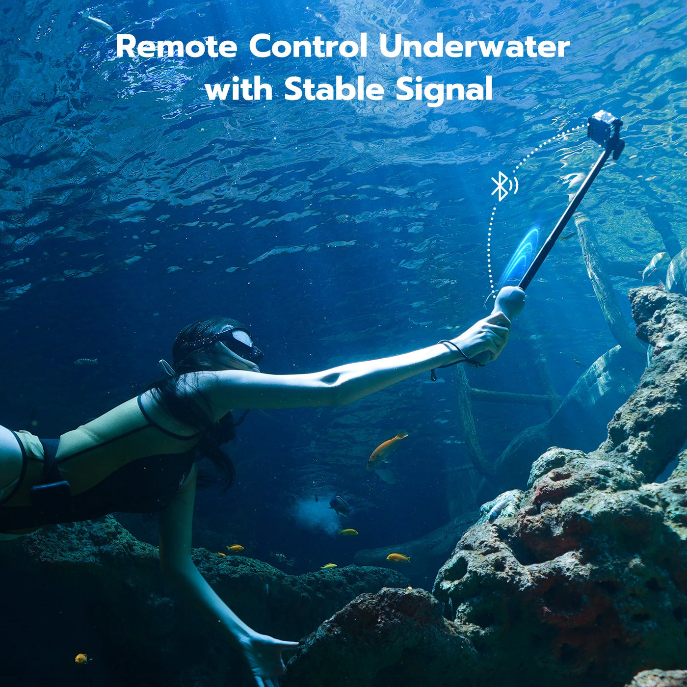 Underwater Selfie Stick Waterproof Diving Extendable Selfie Stick Wireless Remote Control - LKBA