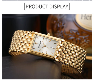 BERNY Gold Watch for Couple Luxury Women/Men Wristwatch Waterproof Golden Clock Quartz Stainless Steel Fashion Men Ladies Watch - LKBA