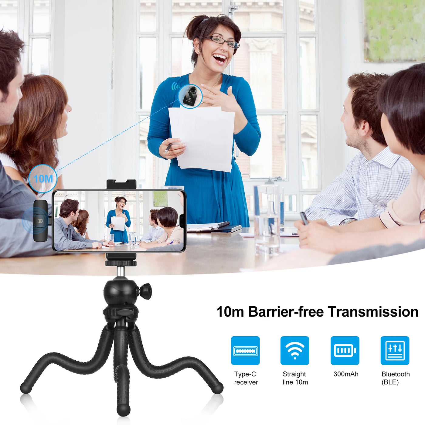 PULUZ Wireless Lavalier Microphone Portable Audio Video Recording Mini Mic for iPhone Android Outdoor Live Broadcast Phone Mic - LKBA