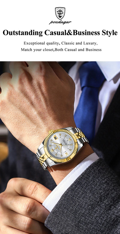 POEDAGAR Luxury Fashion Wristwatch For Men Stainless Steel Date Quartz Man Watch Waterproof Luminous Casual Men's Watches Reloj - LKBA