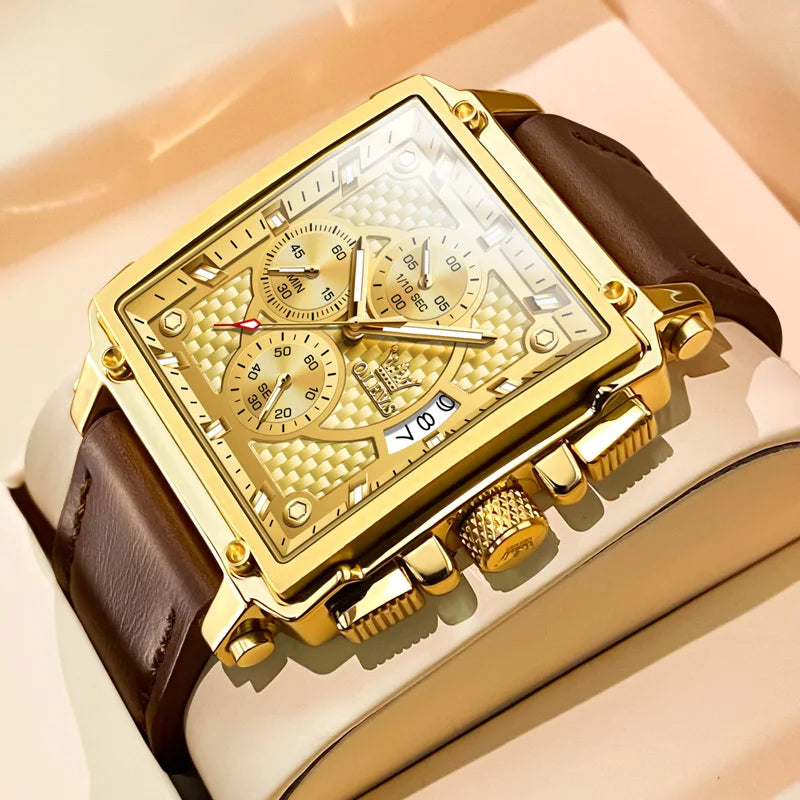 OLEVS Men's Top Brand Square Quality Quartz Wristwatch Chronograph Waterproof Original Watch for Man Luminous Date Luxury - LKBA