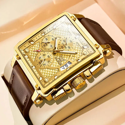 OLEVS Men's Top Brand Square Quality Quartz Wristwatch Chronograph Waterproof Original Watch for Man Luminous Date Luxury - LKBA