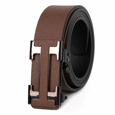 Men Business Belts Famous Brand Durable Leather Belt Dark Color - LKBA