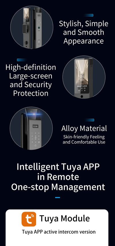 Tuya APP Smart Life APP Control Voice Intercom Smart Lock 3D Face Recognition Fingerprint Password Smart Door Lock With Camera - LKBA